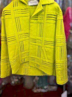 NWT Valentino Neon Chartreuse Cutout Wool Blazer